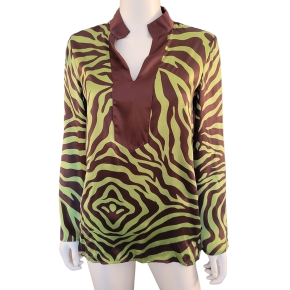INC Silk Tunic Brown Green Silk 6 - Picture 1 of 5